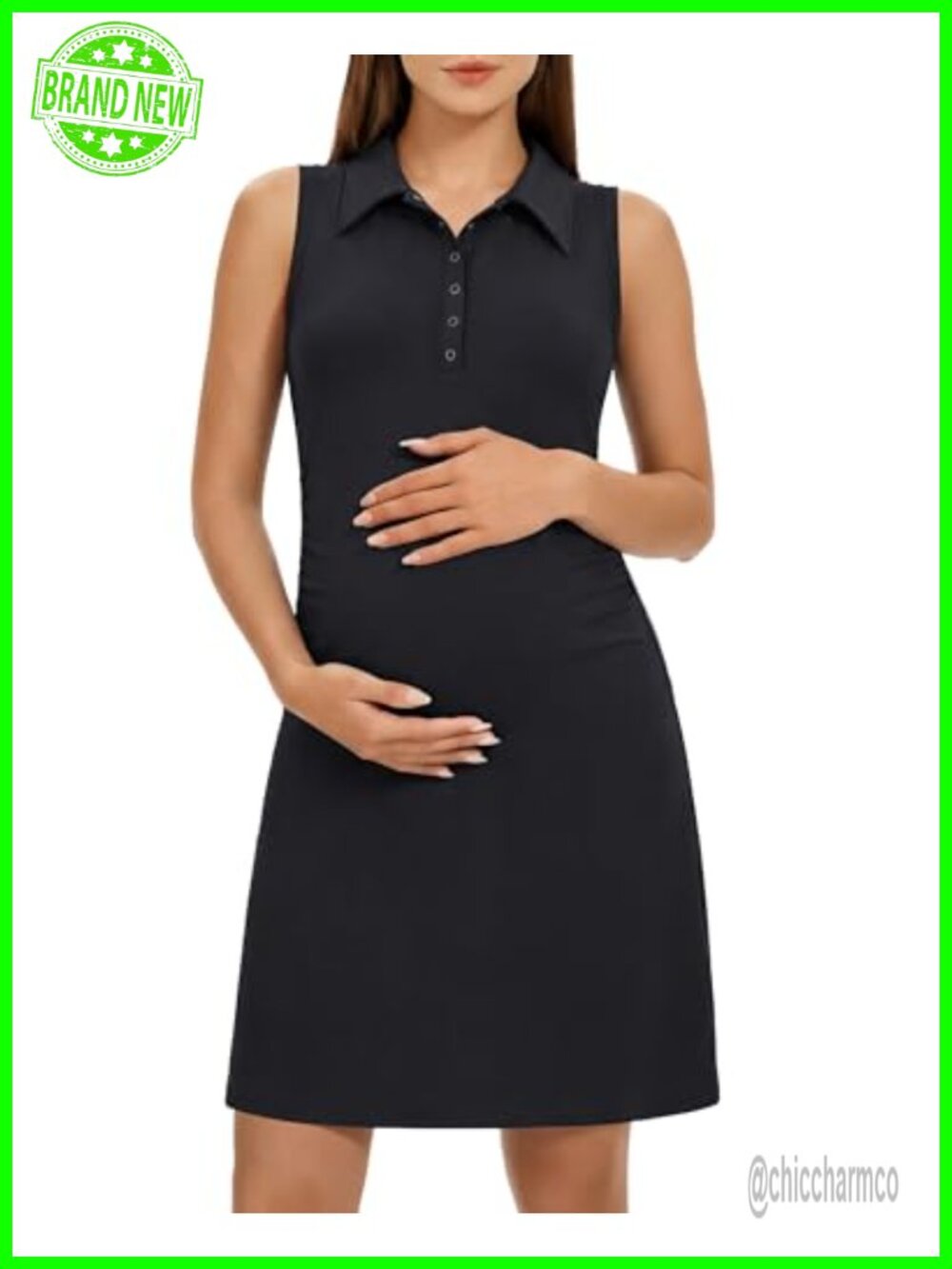 Maternity Tennis Dress UPF 50+ Pregnancy Golf Dress Button Front Polo Dress